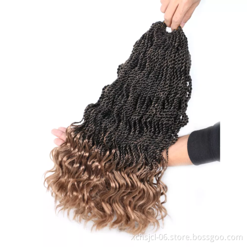 Wholesale Price Wavy Senegalese Twist Crochet Hair Curly Ends 14inch Braids Synthetic Hair Extension Small Mambo Twist Braiding